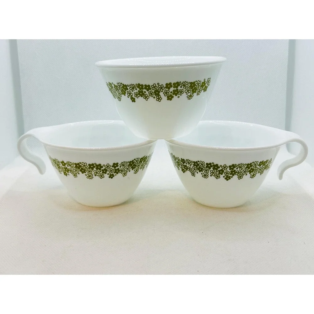 Vintage Corelle Spring Blossom Crazy Daisy Hook-Handle‎ Coffee Cups & Sugar Bowl